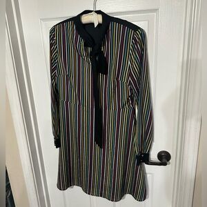 Doe & Rae Vibrant Striped Collared Dress with Black Accent and tie Medium